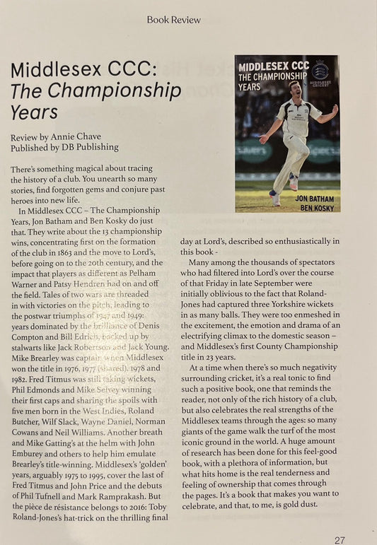 Middlesex CCC - The Championship Years - Book Review